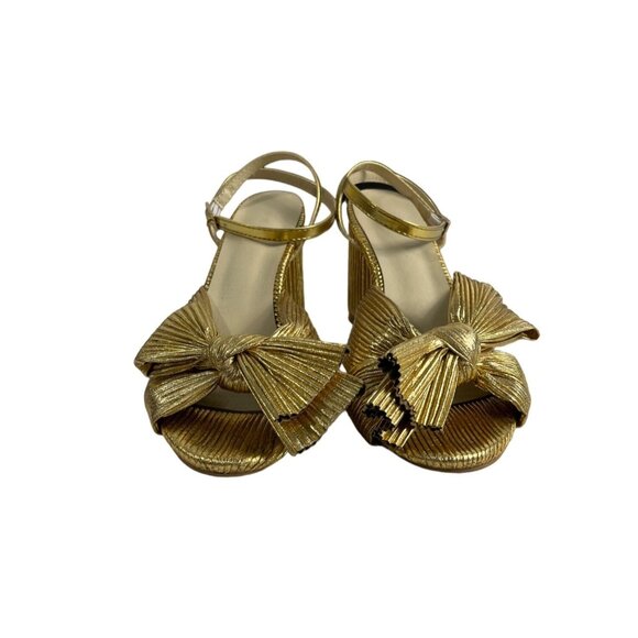 Unbranded Women's Gold Lame Bow Pleated Block Heeled Sandals Sz 42 - Picture 3 of 10